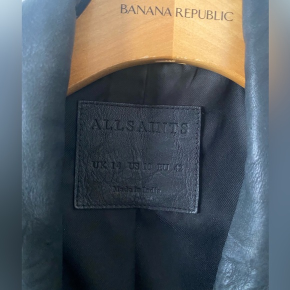 All Saints Cargo Distressed Leather Biker Jacket - Picture 15 of 16